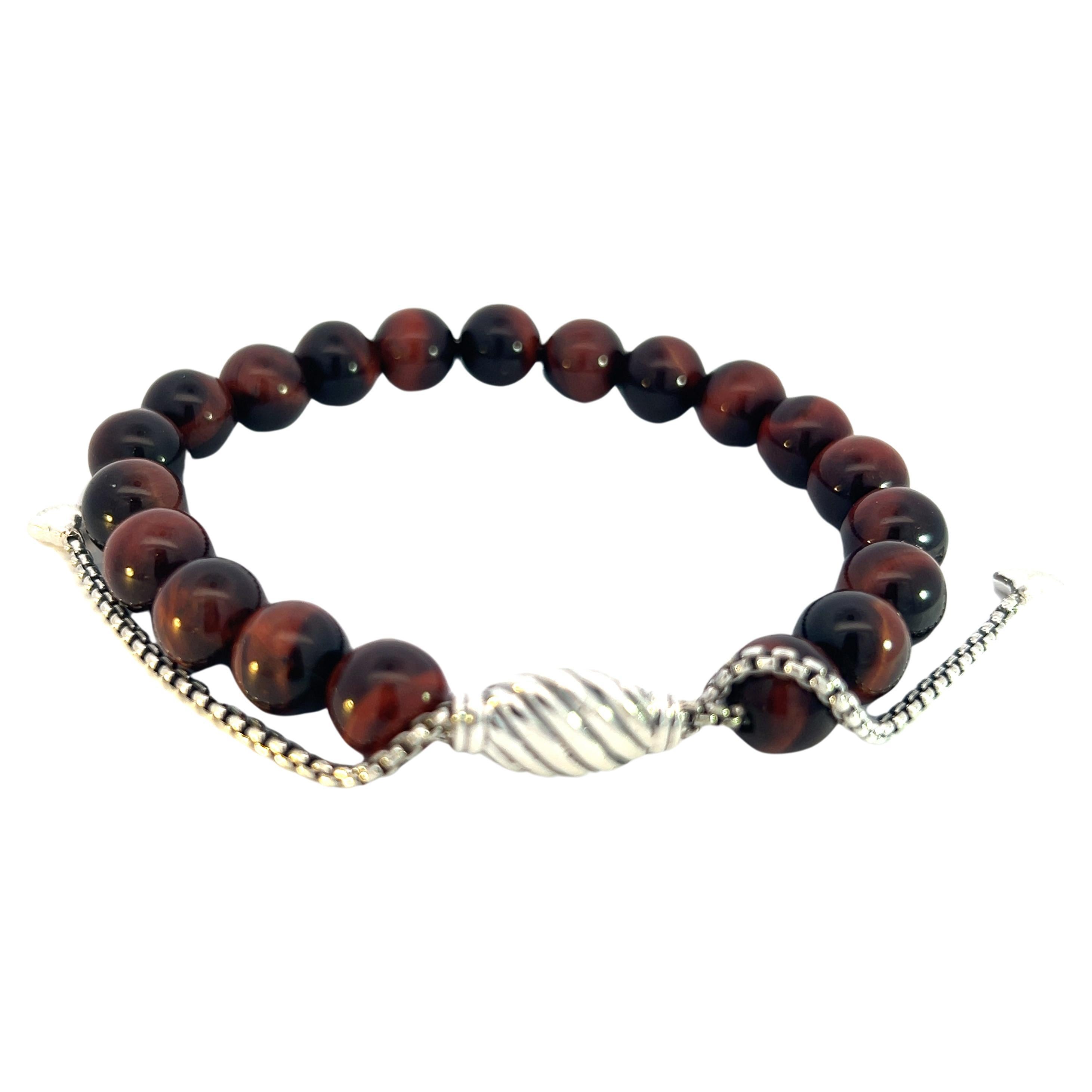 David Yurman Authentic Estate Tiger Eye Spiritual Beads Bracelet 6.6 - 8.5"