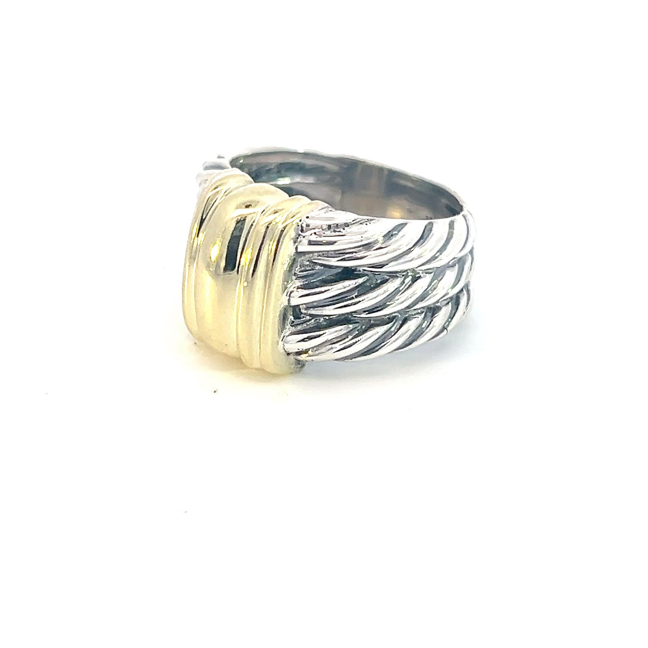 David Yurman Authentic Estate Triple Cable Ring 5.75 14k Gold Silver In Good Condition For Sale In Brooklyn, NY