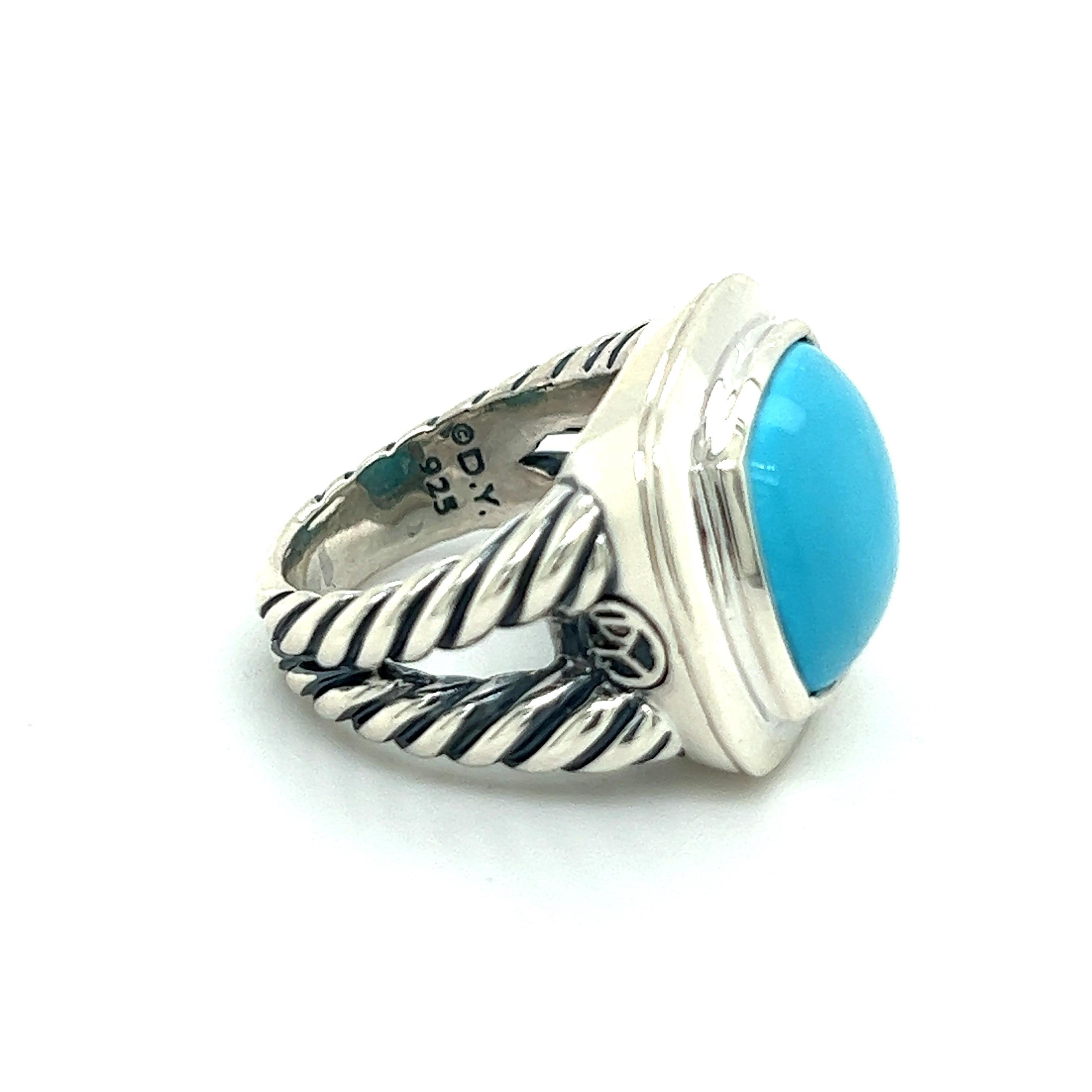 Authentischer türkisfarbener Albion-Ring von David Yurman aus 6,75 Silber (Carréeschliff)