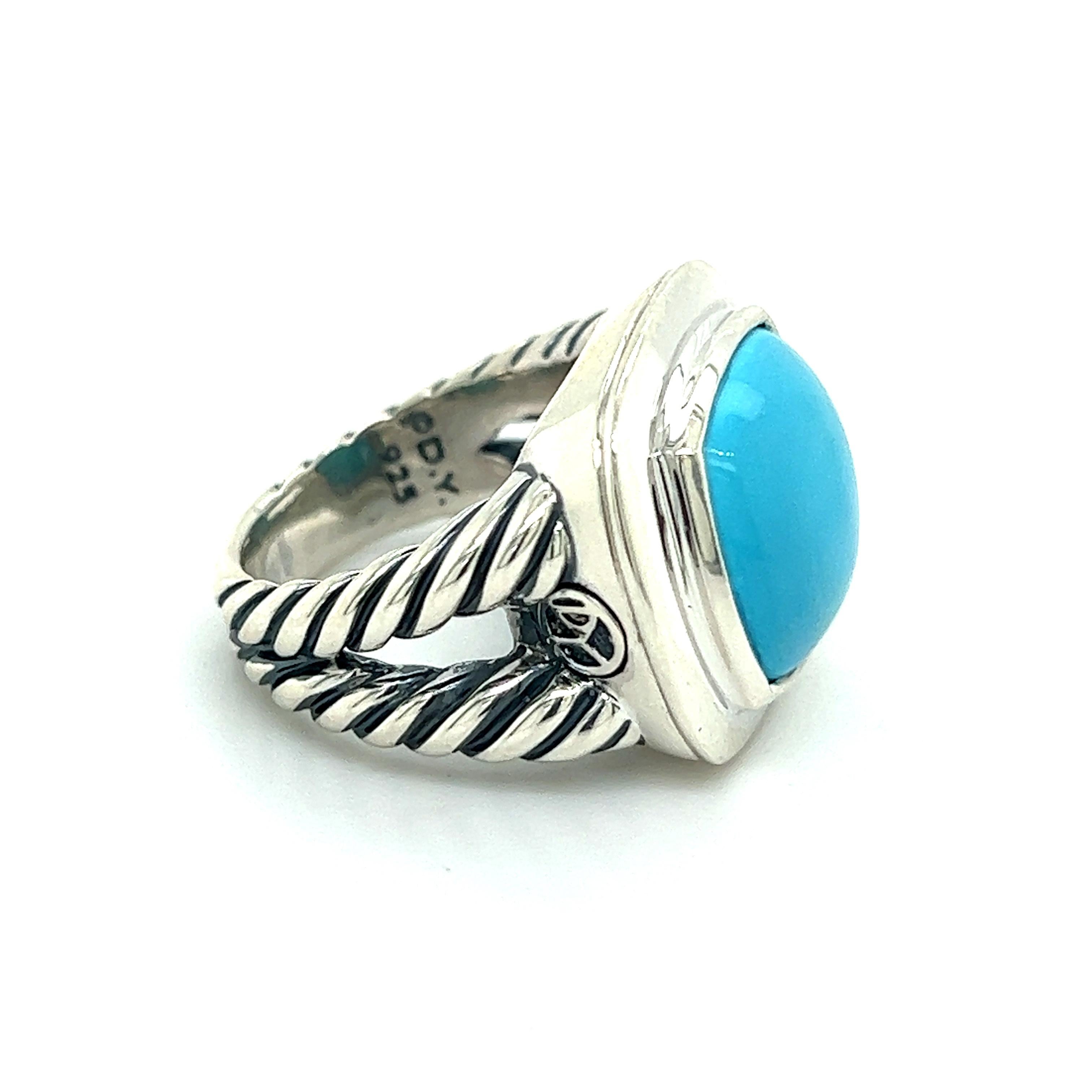 David Yurman Authentic Estate Turquoise Albion Ring 6.75 Silver  In Good Condition In Brooklyn, NY