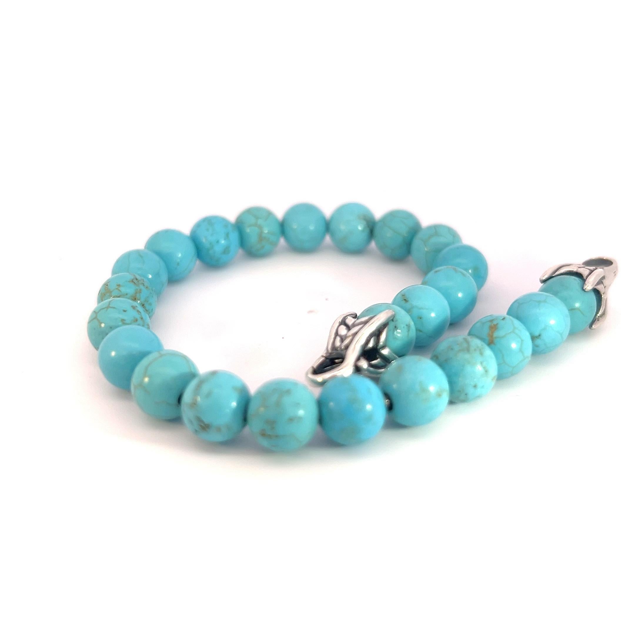 Perle David Yurman Authentique Estate Turquoise Prayer Bracelet perles argent 8,5