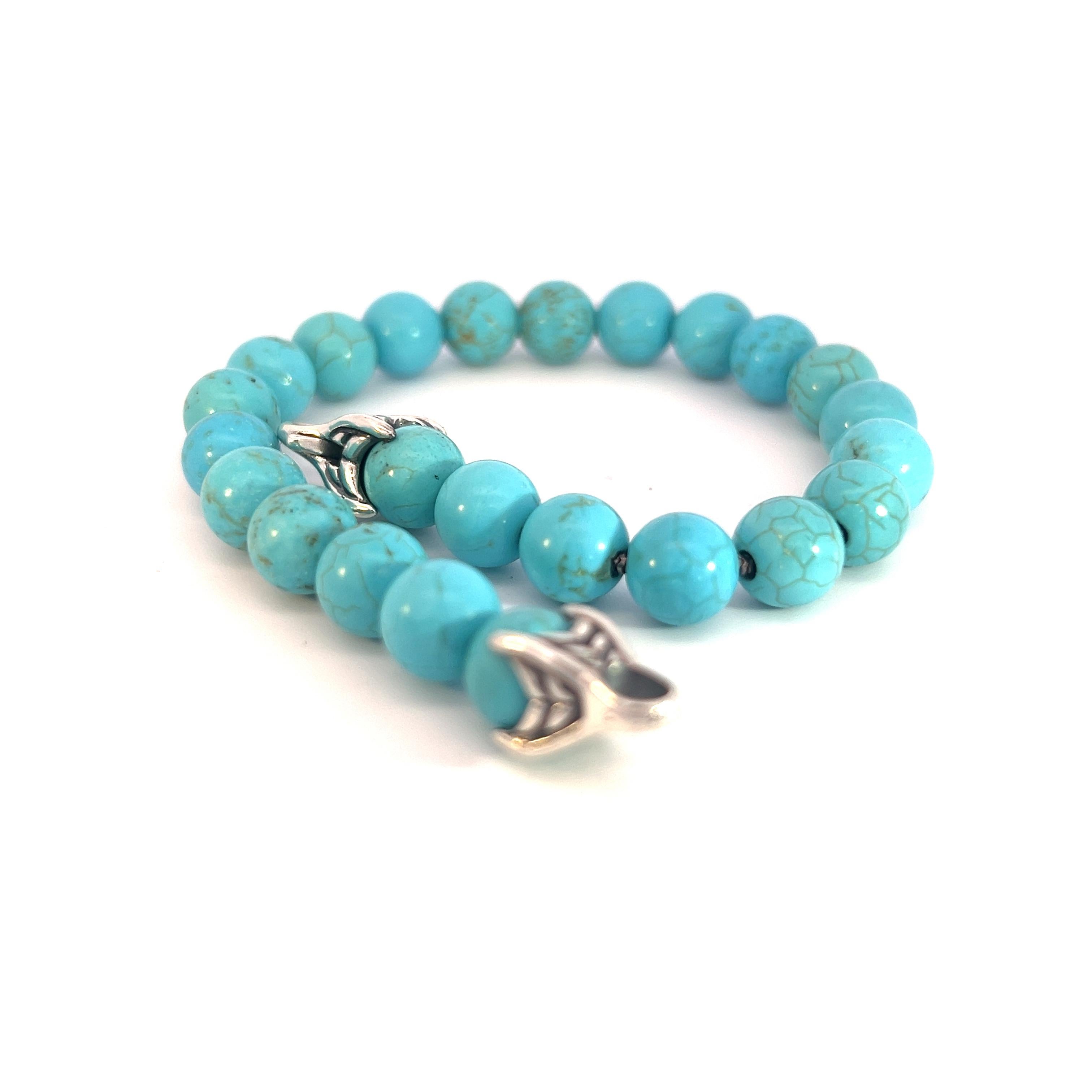 David Yurman Authentique Estate Turquoise Prayer Bracelet perles argent 8,5