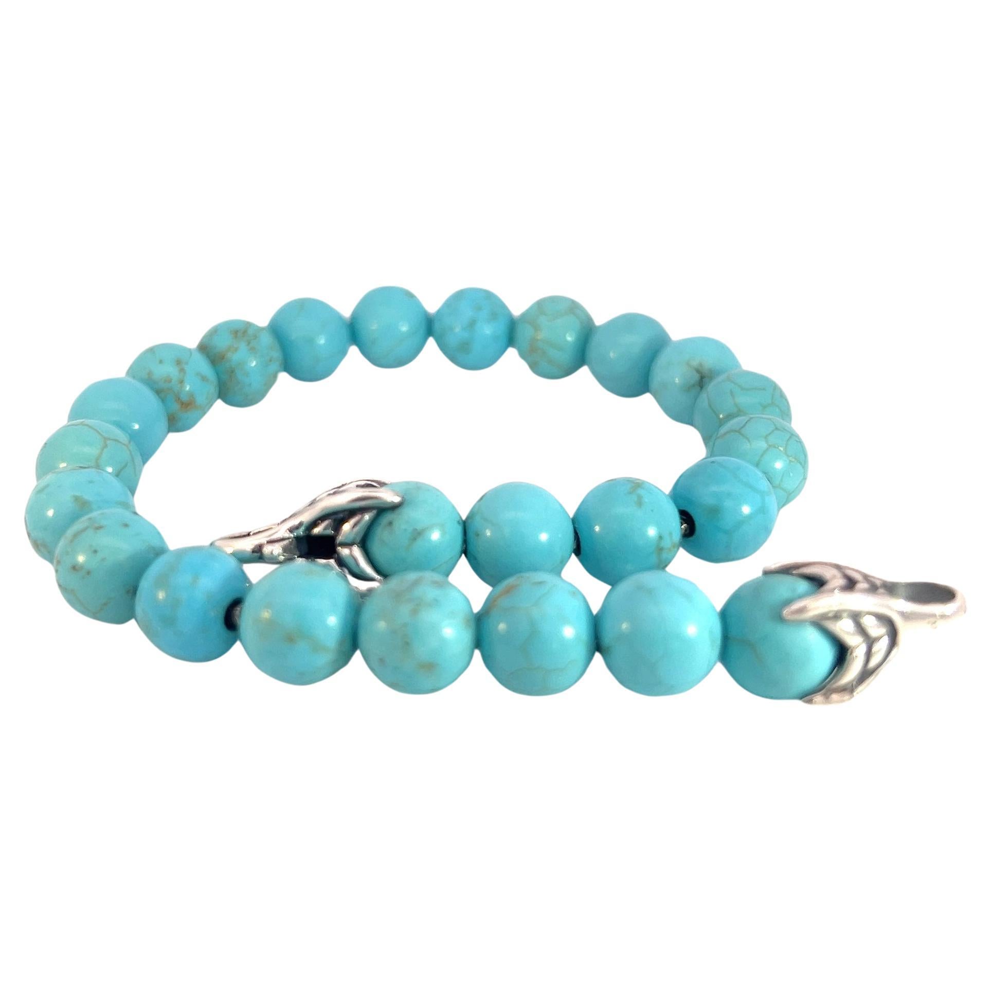 David Yurman Authentique Estate Turquoise Prayer Bracelet perles argent 8,5" en vente