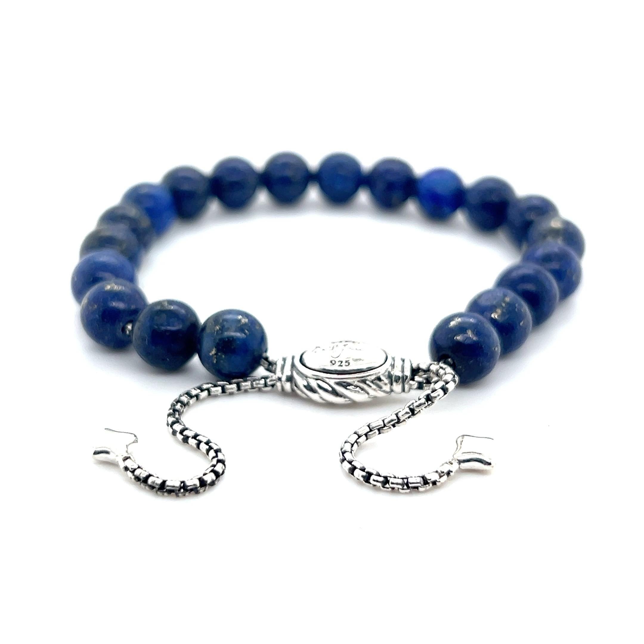 David Yurman Authentic Lapis Lazuli Spiritual Beads Bracelet 6.6 - 8.5