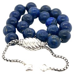 Used David Yurman Authentic Lapis Lazuli Spiritual Beads Bracelet 6.6 - 8.5" Silver 