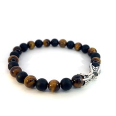 David Yurman Authentic Tiger Eye Matte Onyx Spiritual Bead Bracelet 8.5" Silver