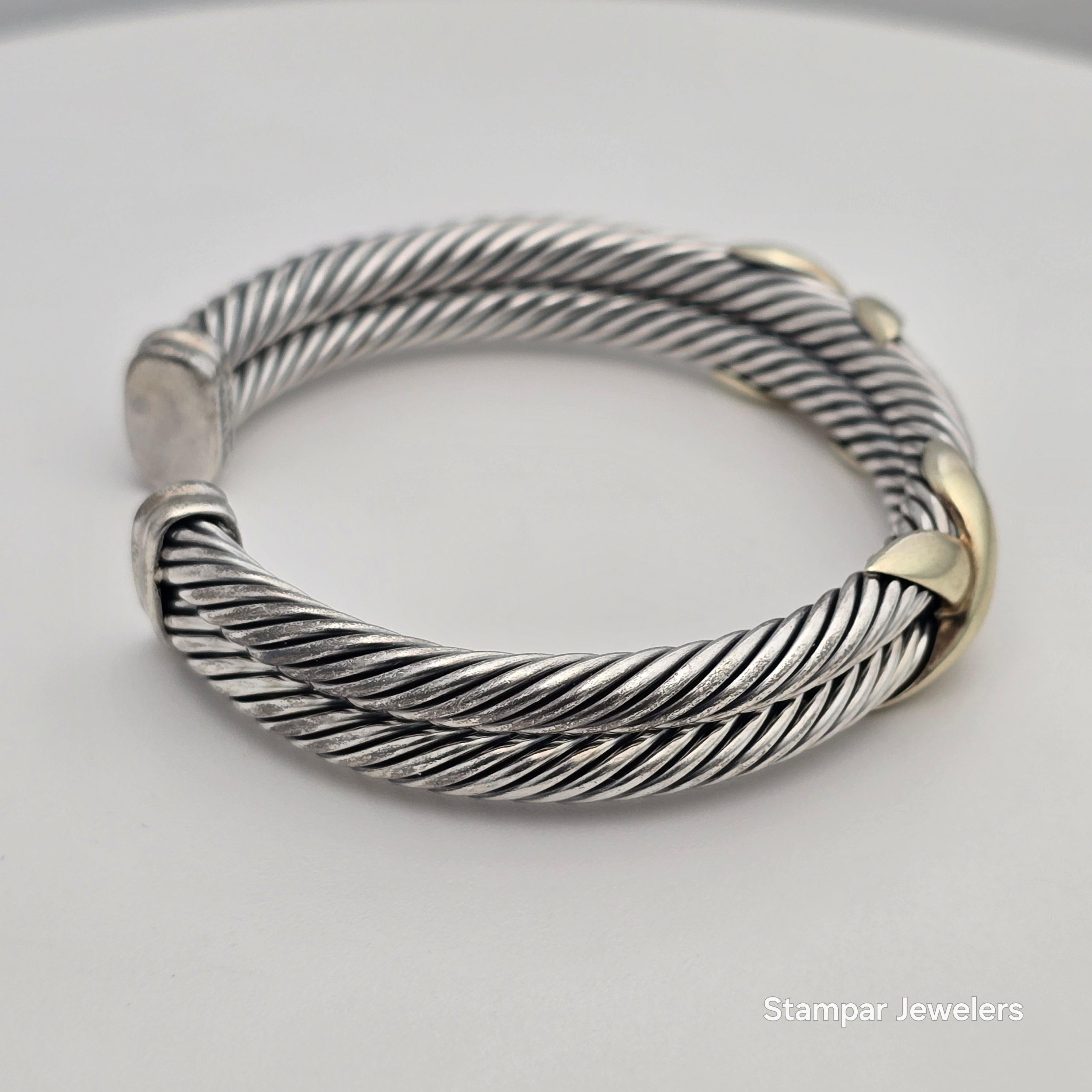 David Yurman bangle bracelet 14KT or et argent Excellent état - En vente à Jupiter, FL