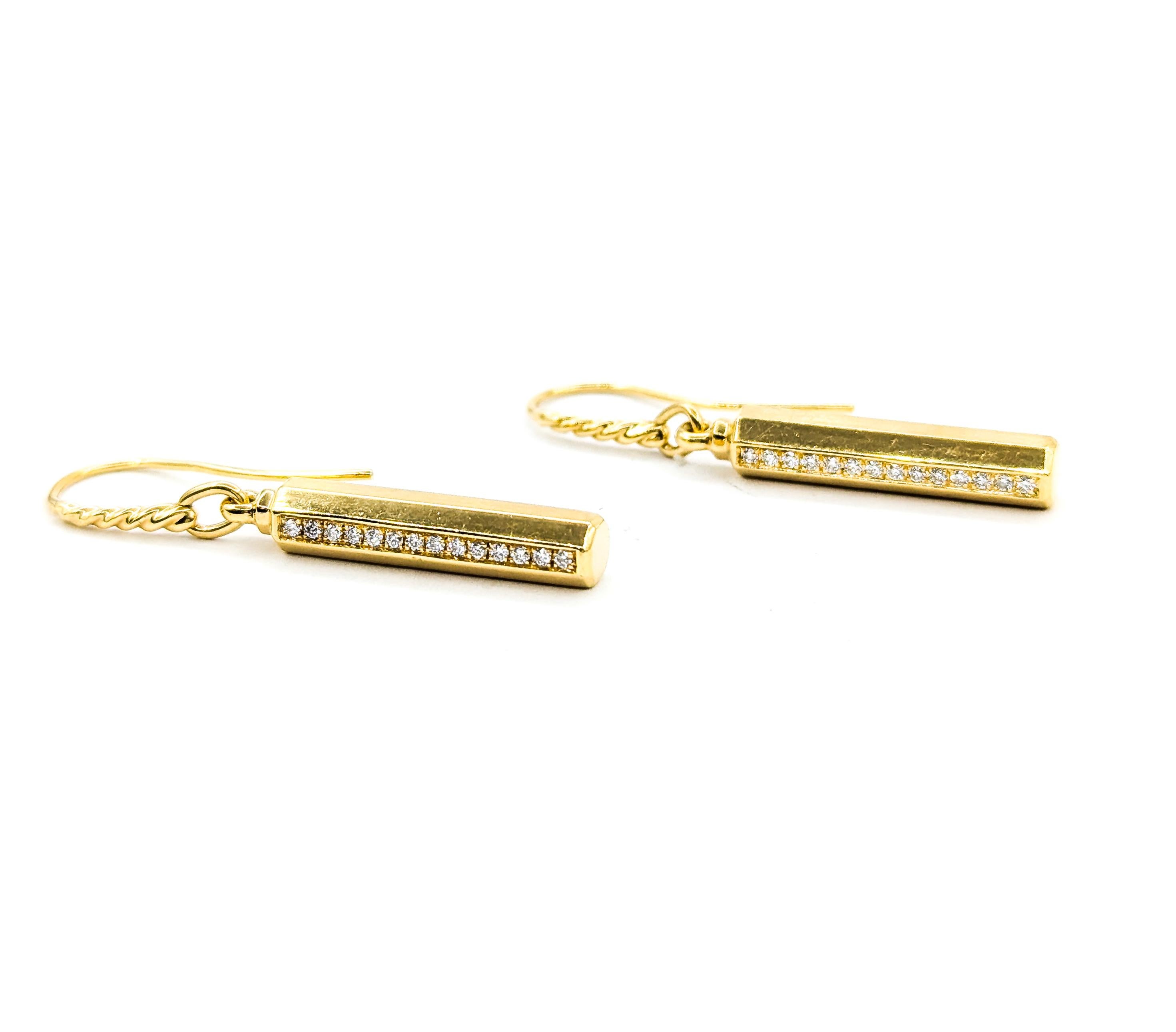 Women's David Yurman Barrel Diamond Drop Earrings in 18k Yellow Gold