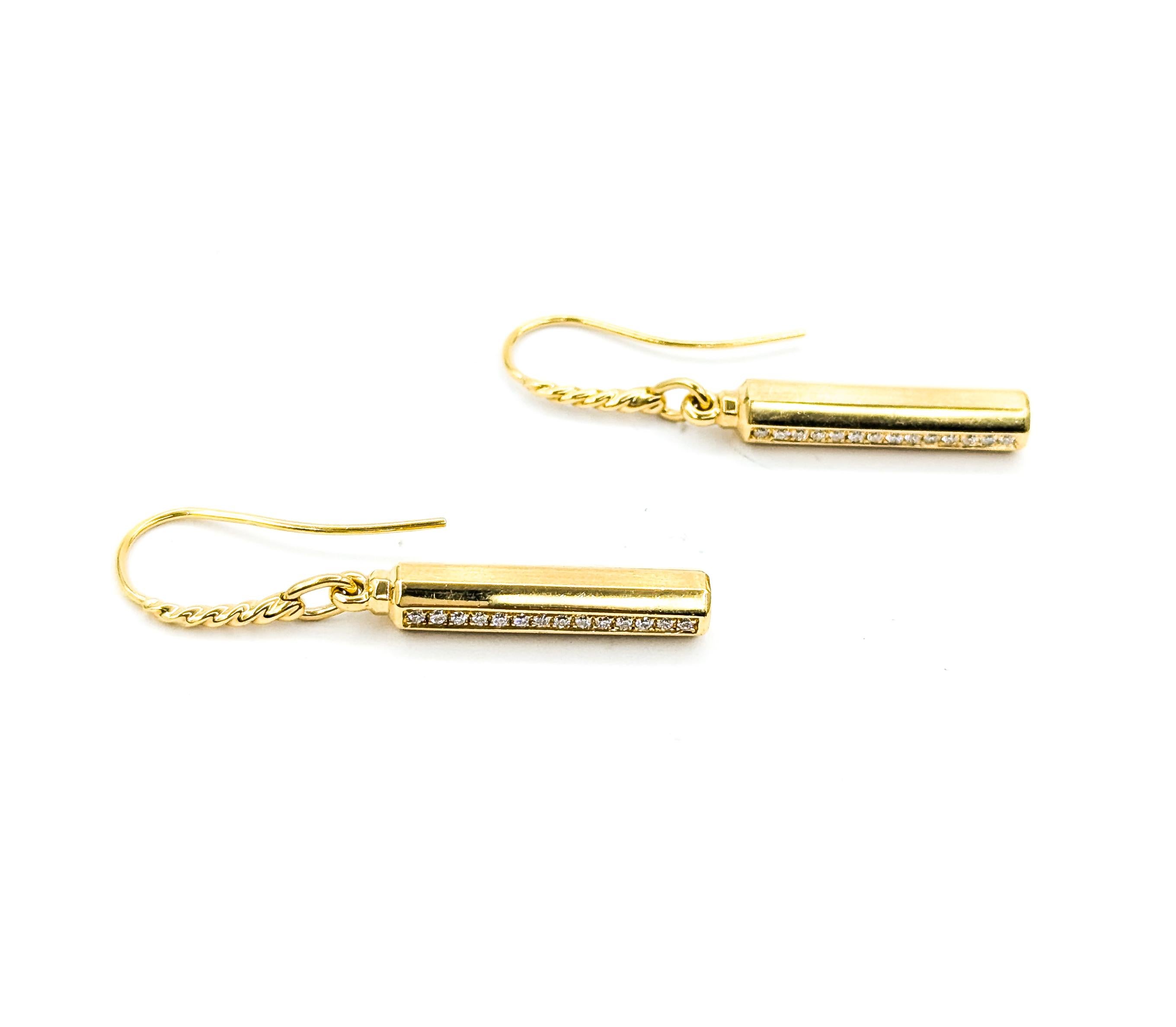 David Yurman Barrel Diamond Drop Earrings in 18k Yellow Gold 1