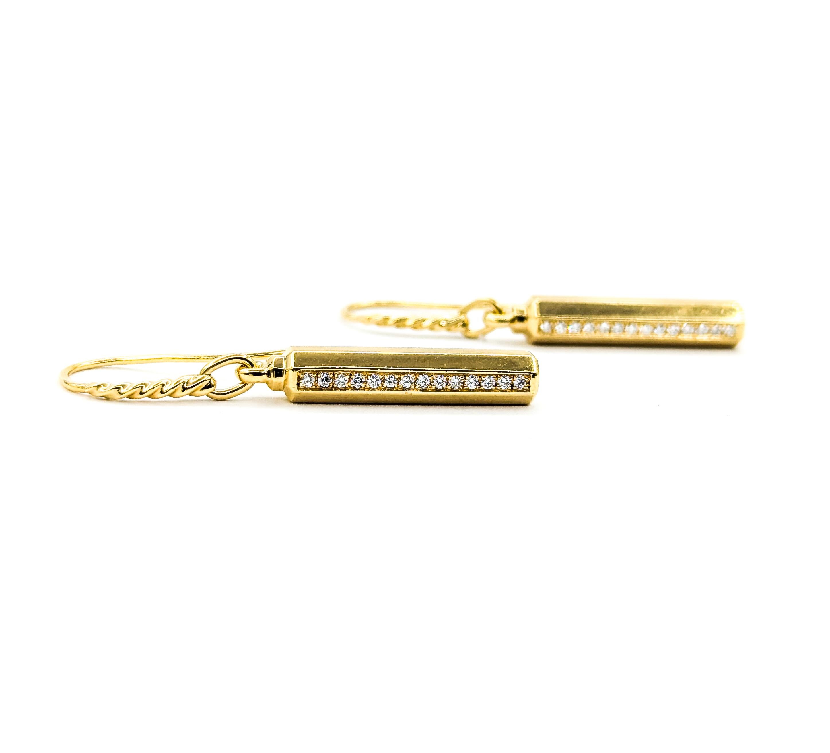 David Yurman Barrel Diamond Drop Earrings in 18k Yellow Gold 2