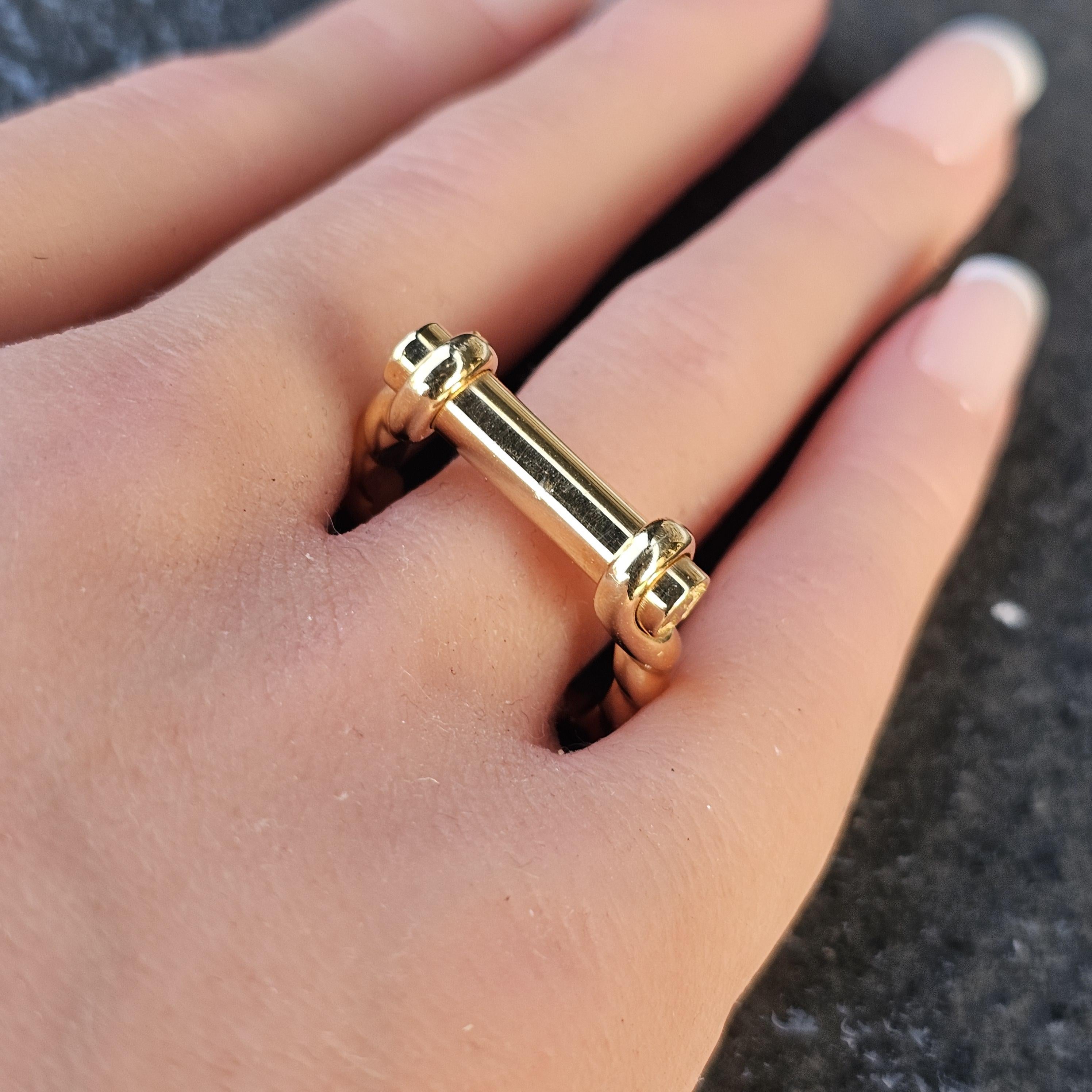David Yurman Barrel Maritime Ring 18k Yellow Gold Cable Bar 13.8g ~sz 10.5 en vente 1