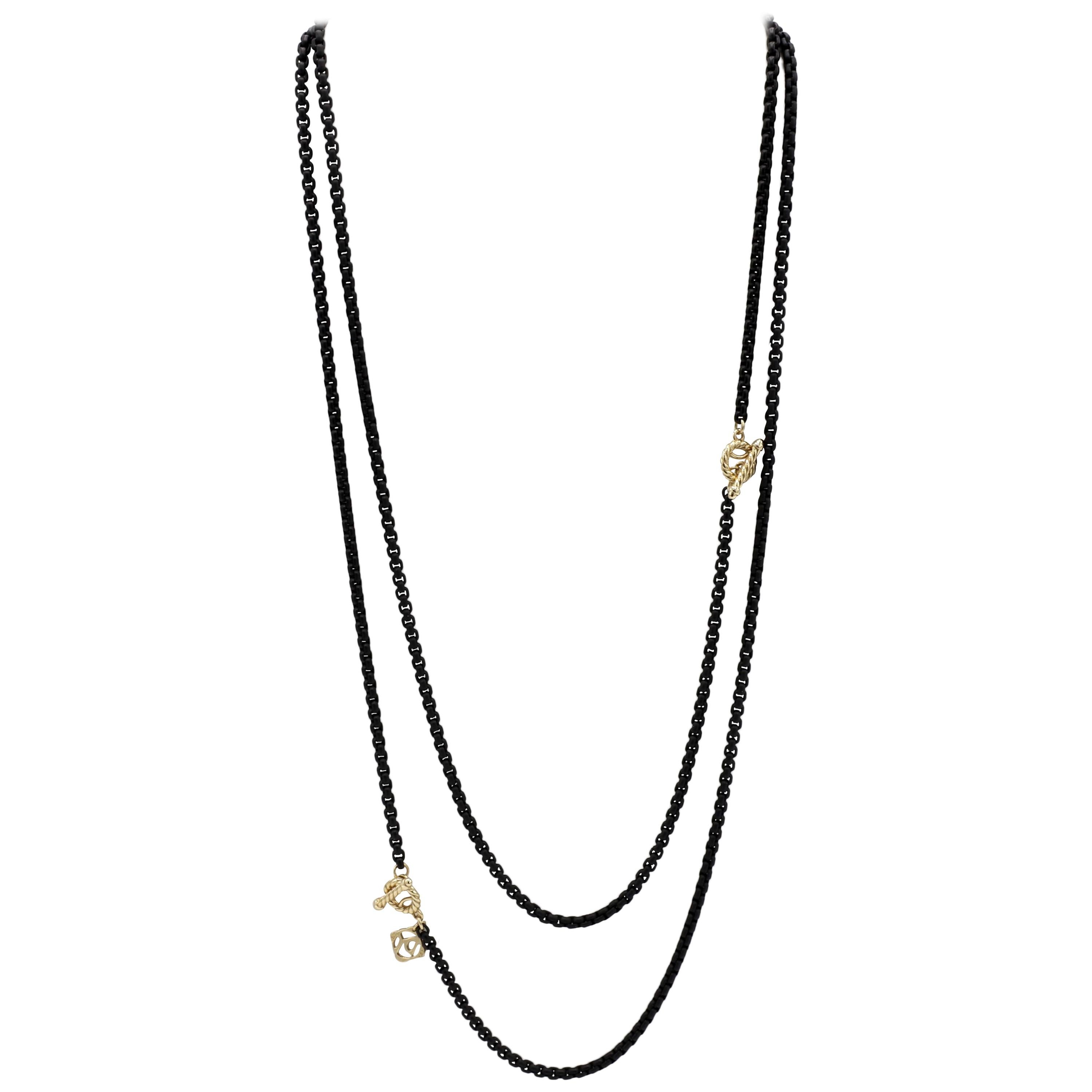 David Yurman Bel Aire Black Acrylic Chain Necklace with 14 Karat Gold Accents