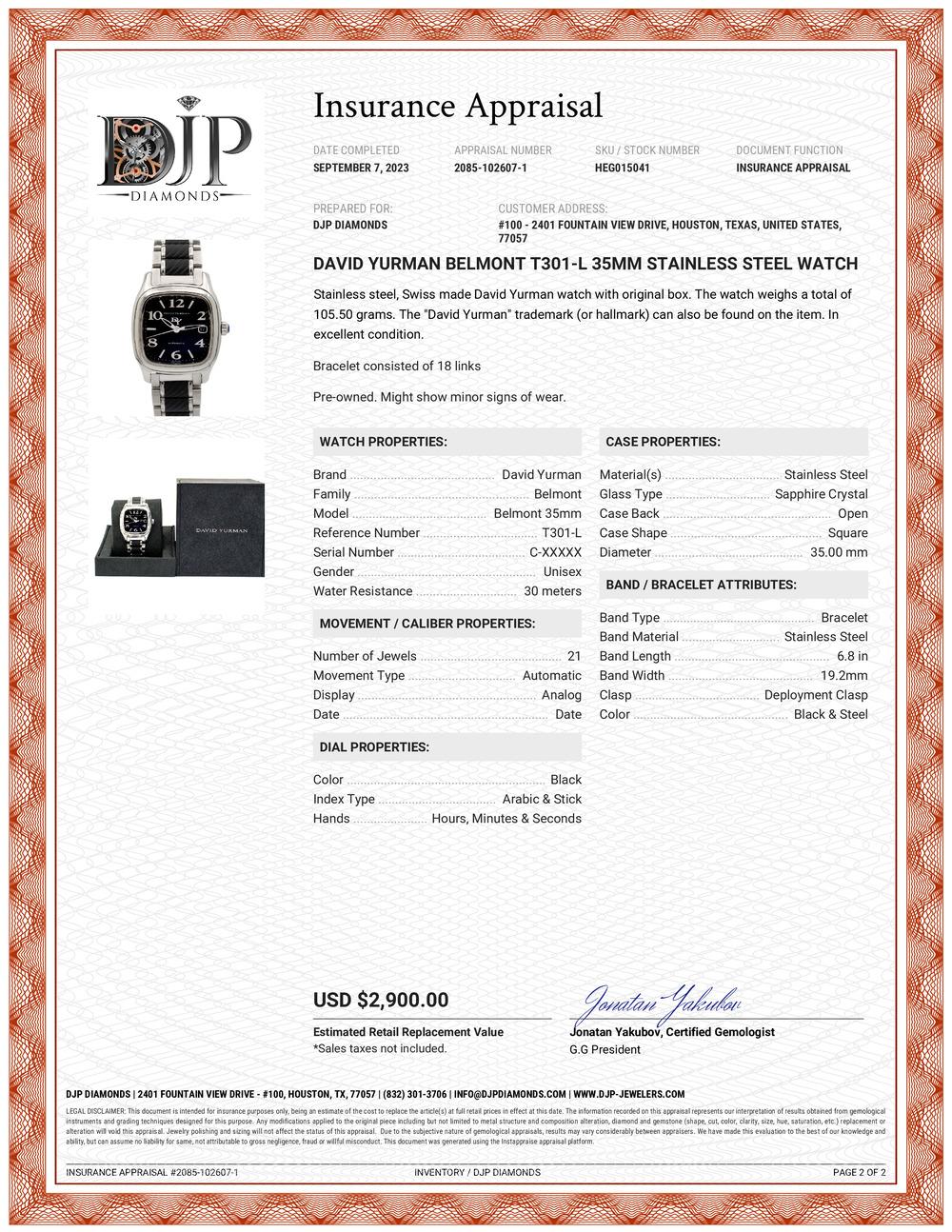David Yurman Belmont T301-L 35MM Edelstahl-Uhr 4