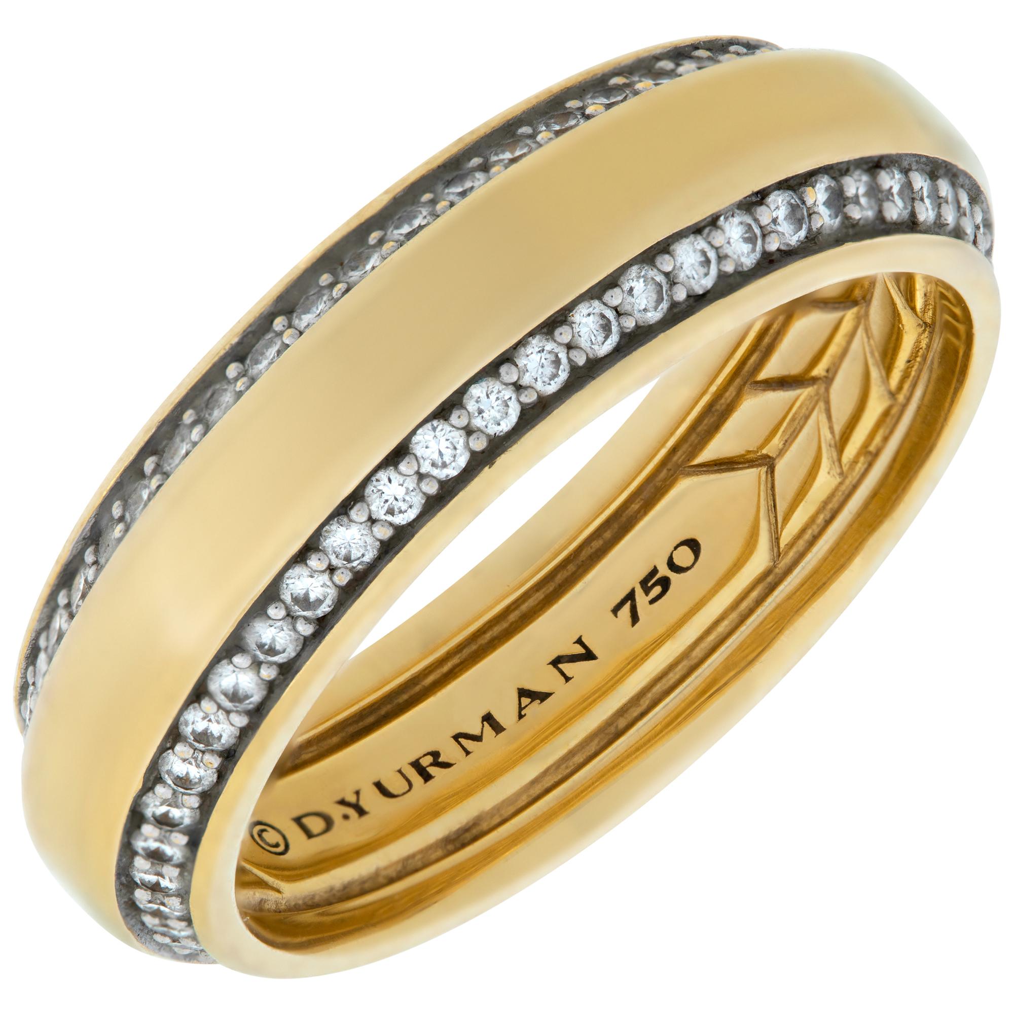 David Yurman beveled band ring in yello gold with 0.67 carats in diamonds. In Excellent Condition In Surfside, FL