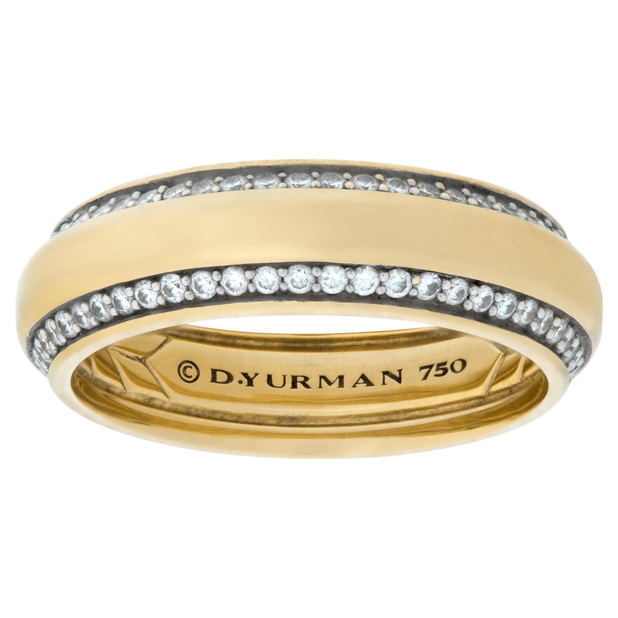 David Yurman beveled band ring in yello gold with 0.67 carats in diamonds.