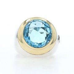 David Yurman Bezel Blue Topaz Cocktail Solitaire Ring - Sterling 925 Gold 18k Rd