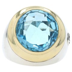David Yurman Bezel Blue Topaz Cocktail Solitaire Ring - Sterling 925 Gold 18k Rd