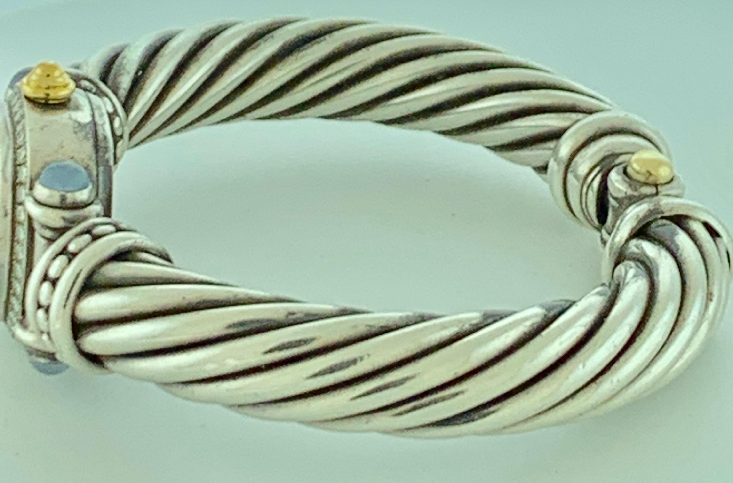 Women's David Yurman Bezel Diamond Watch Cable Bracelet Sterling Silver 14 Karat Gold