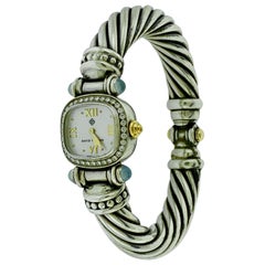 David Yurman Lünette Diamant Uhr Kabelarmband Sterling Silber 14 Karat Gold