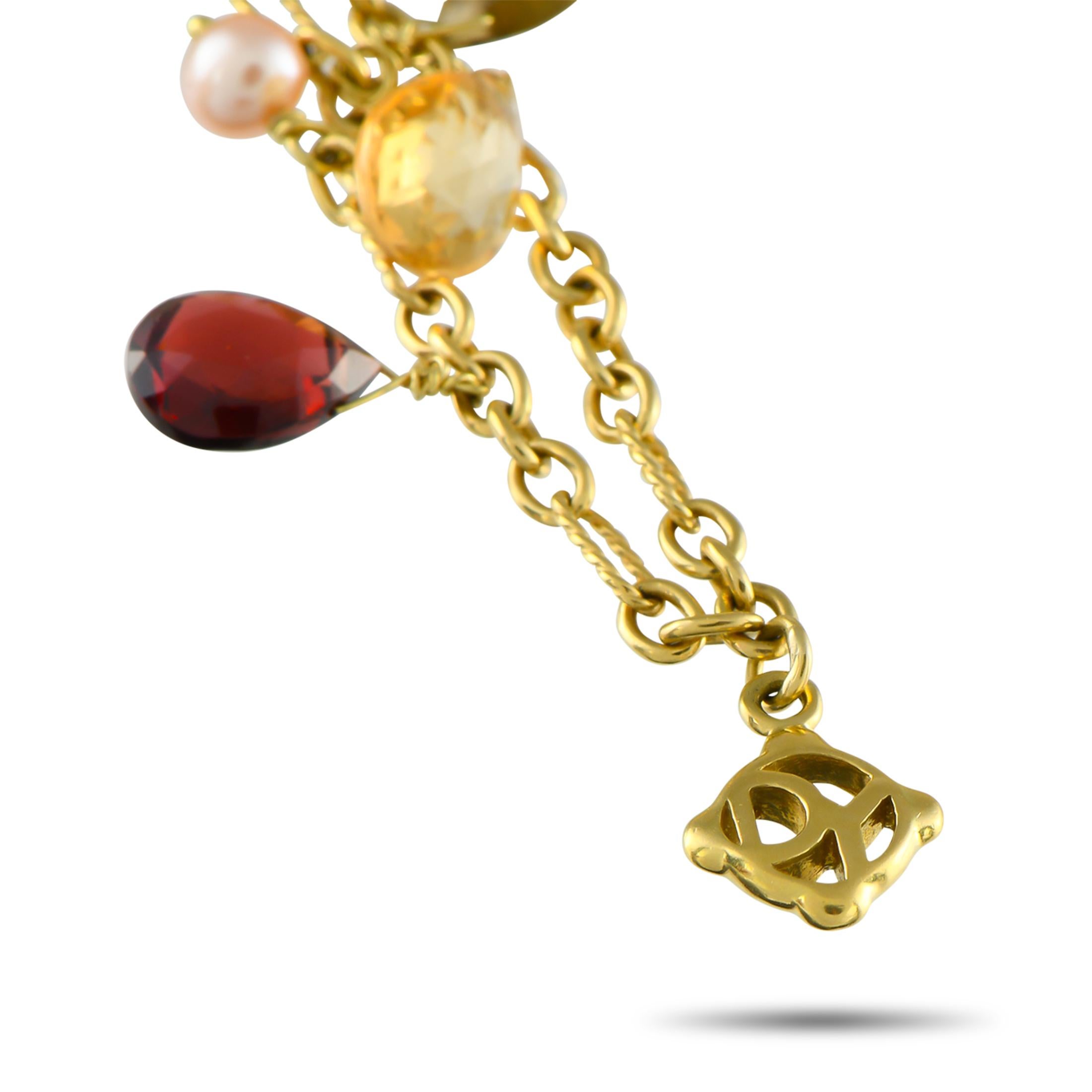 DAVID YURMAN Bijoux 18K Yellow Gold Pearl, Garnet, Citrine & Quartz Necklace In Excellent Condition For Sale In Southampton, PA