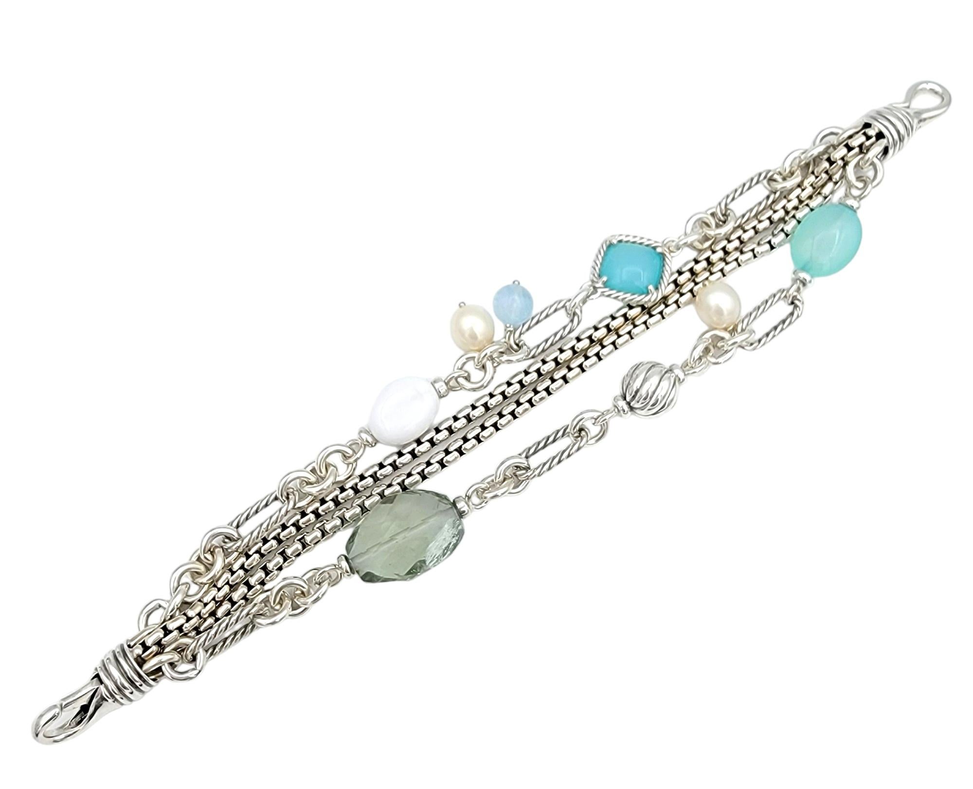 David Yurman Bijoux Multi-Strand Sterling Silver Bracelet with Gemstones  In Good Condition In Scottsdale, AZ