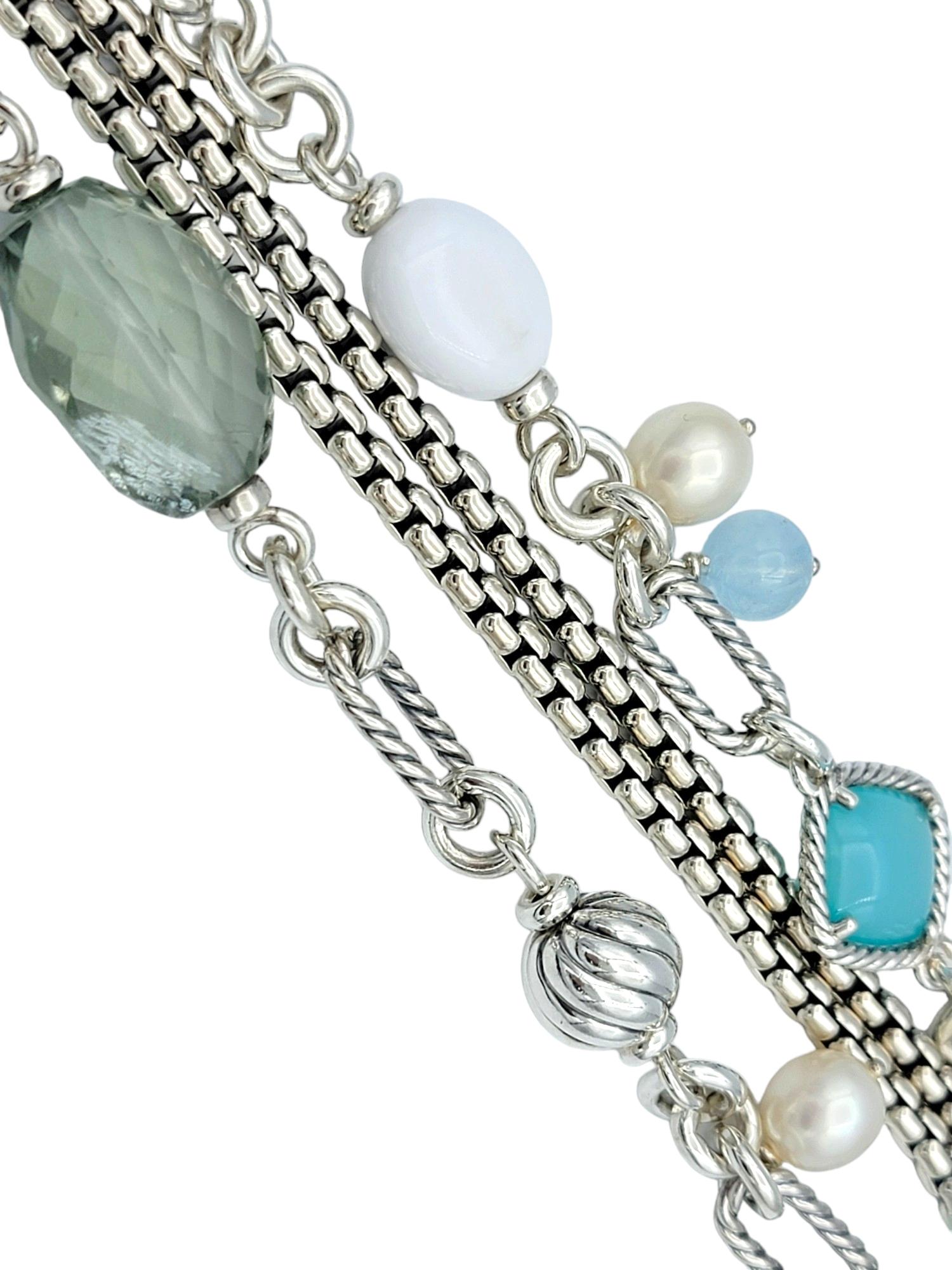 Women's David Yurman Bijoux Multi-Strand Sterling Silver Bracelet with Gemstones 