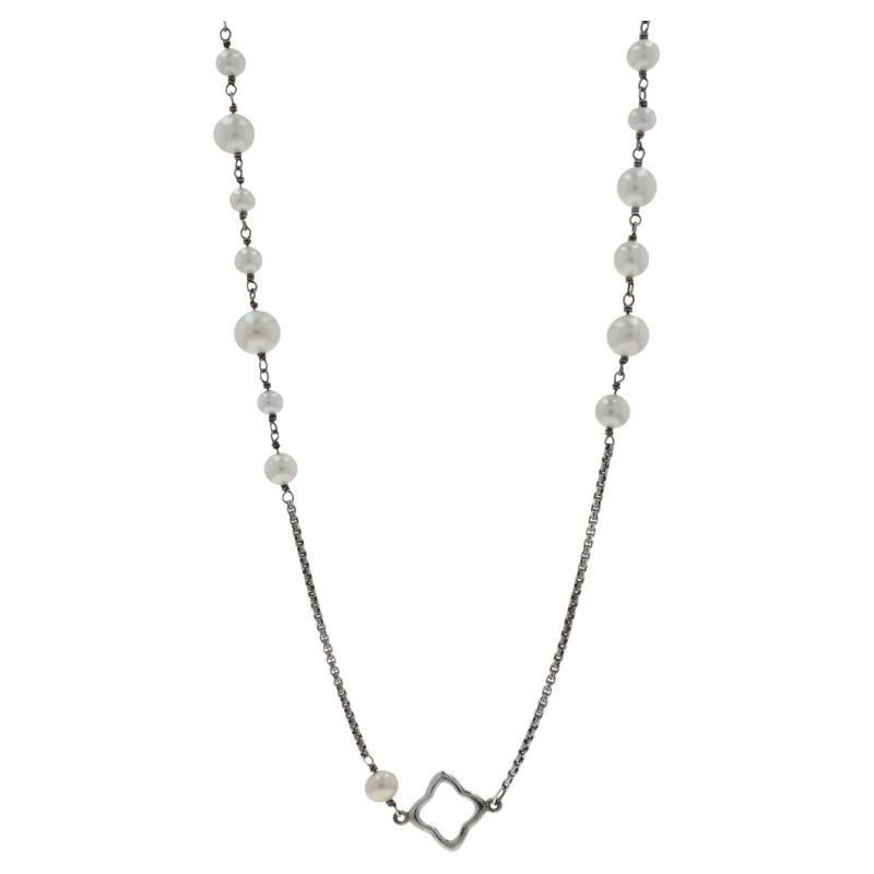 David Yurman Bijoux Quatrefoil Pearl Station Necklace 47 1/2" - Sterling 925 For Sale