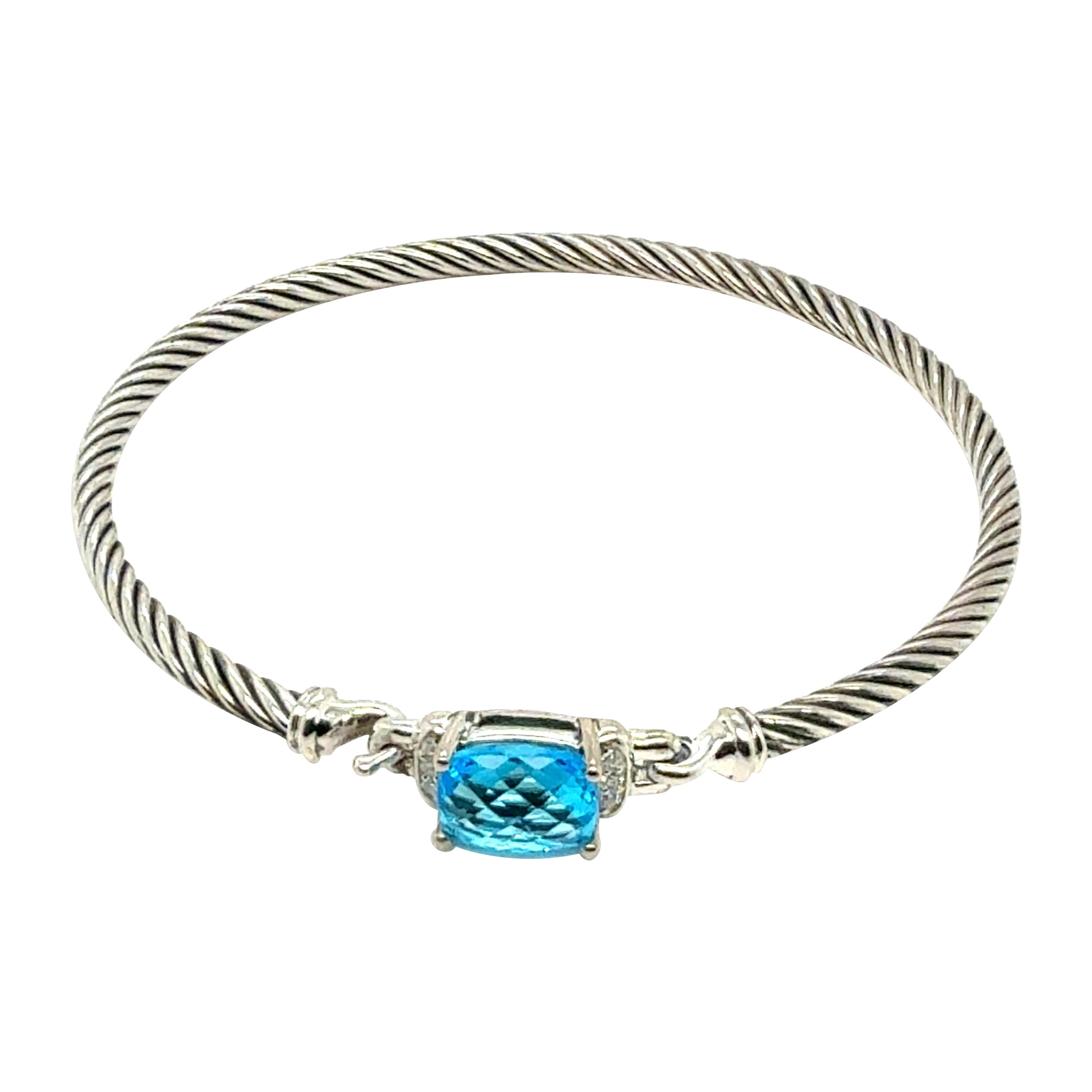 David Yurman Bl Topaz Cuff Bracelet Size M Silver Estate For Sale