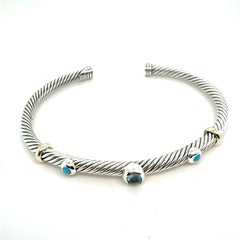David Yurman Bl Topaz Turquoise Cuff Bracelet 18k Gold Silver Estate
