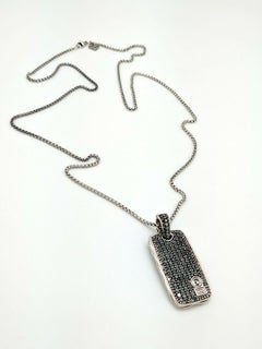 David Yurman Black Diamond Chevron Large Dog Tag Sterling Silver