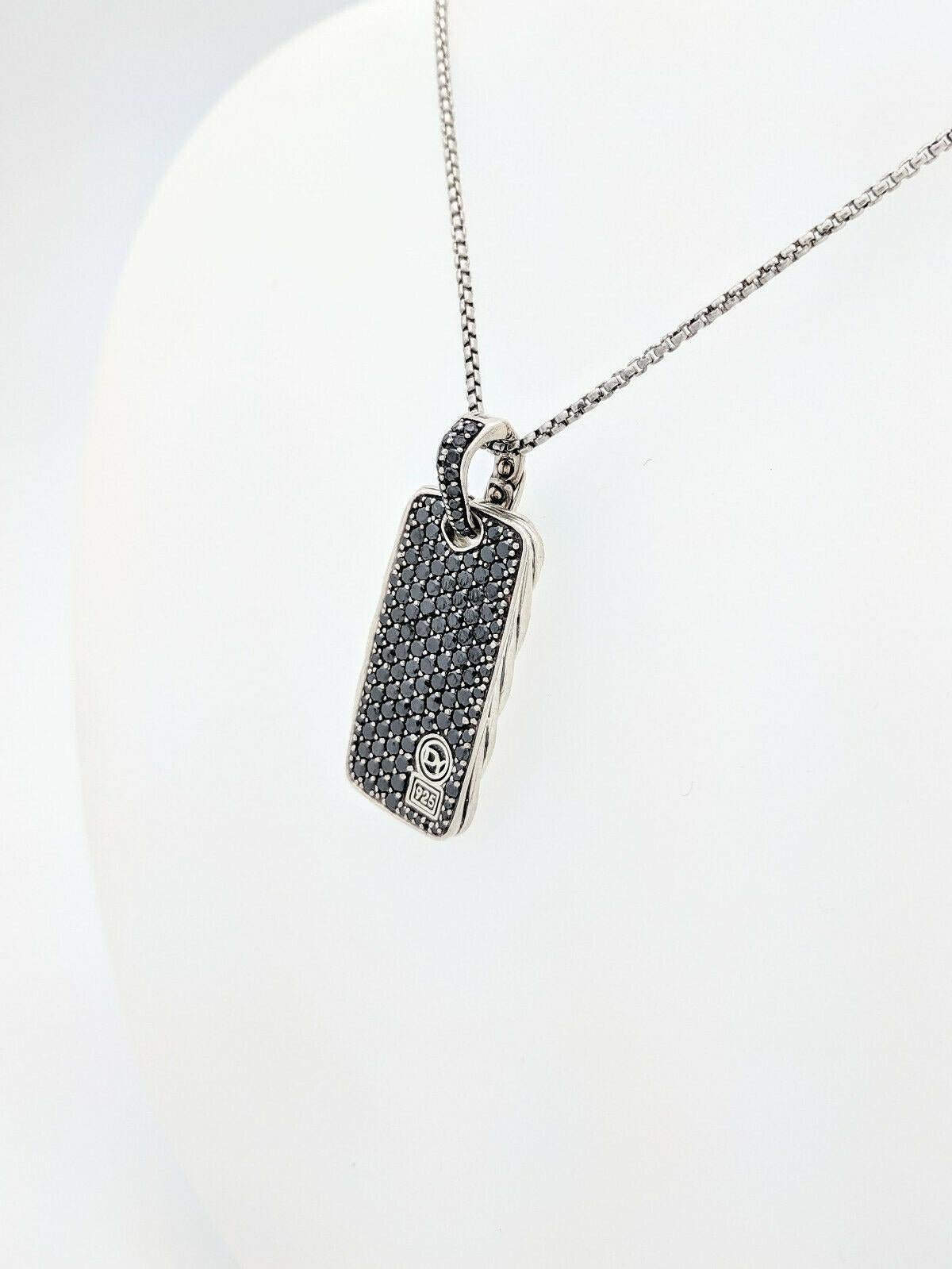 Contemporary David Yurman Black Diamond Chevron Large Dog Tag Sterling Silver For Sale