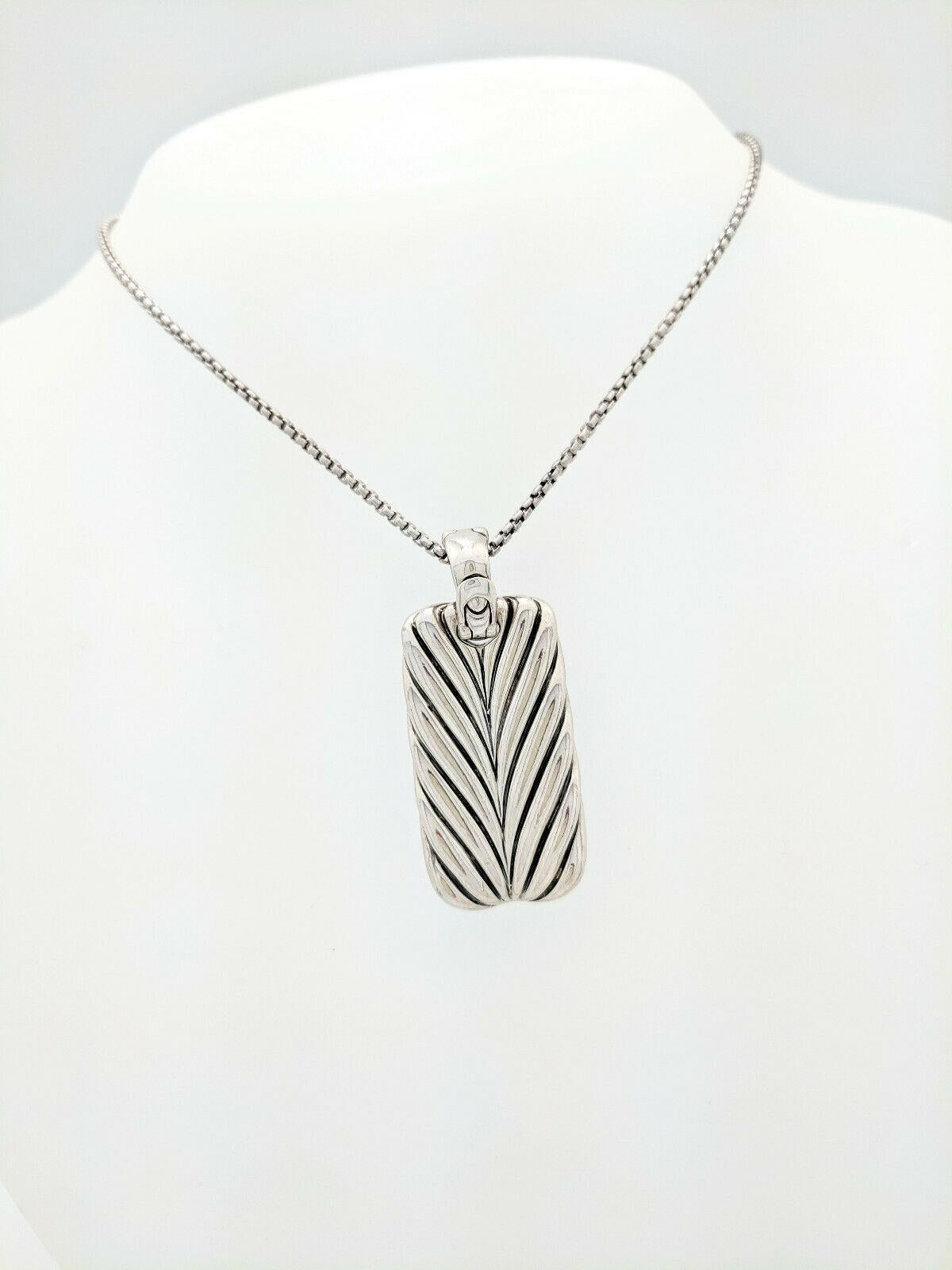 Round Cut David Yurman Black Diamond Chevron Large Dog Tag Sterling Silver For Sale
