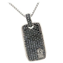 David Yurman Black Diamond Chevron Large Dog Tag Sterling Silver