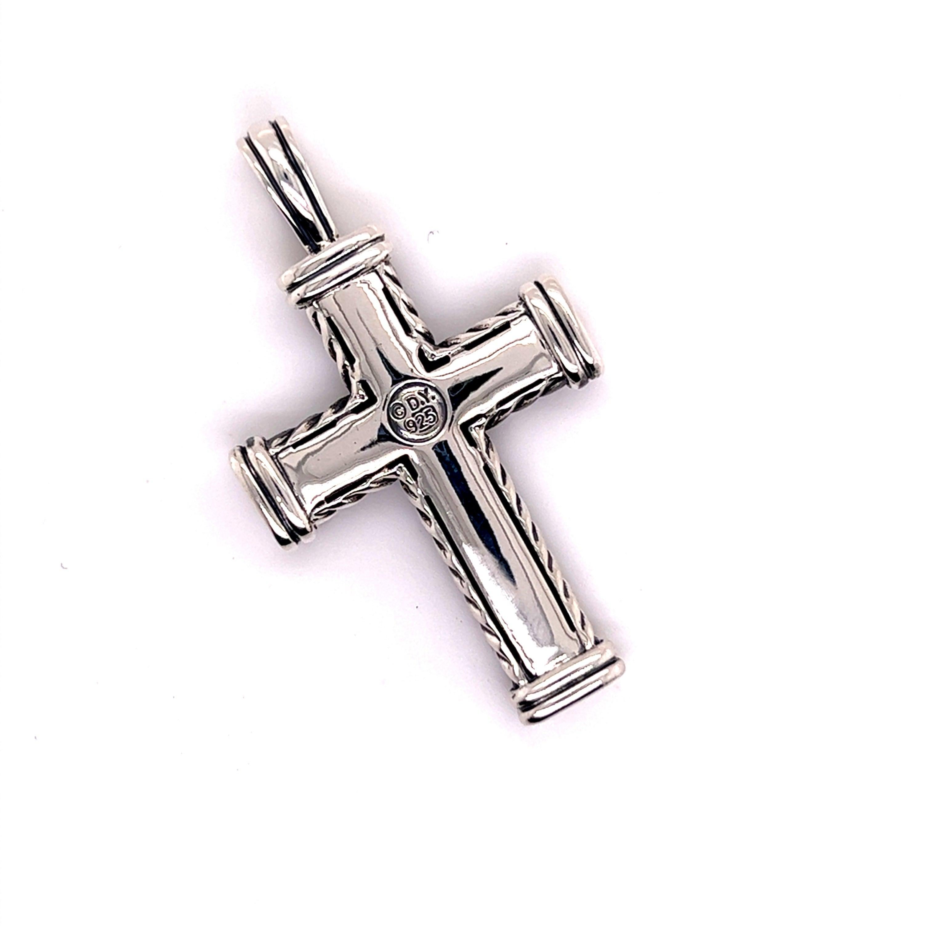 David Yurman Pendentif croix en argent à chevrons et diamants noirs de 16,5 g en vente 2