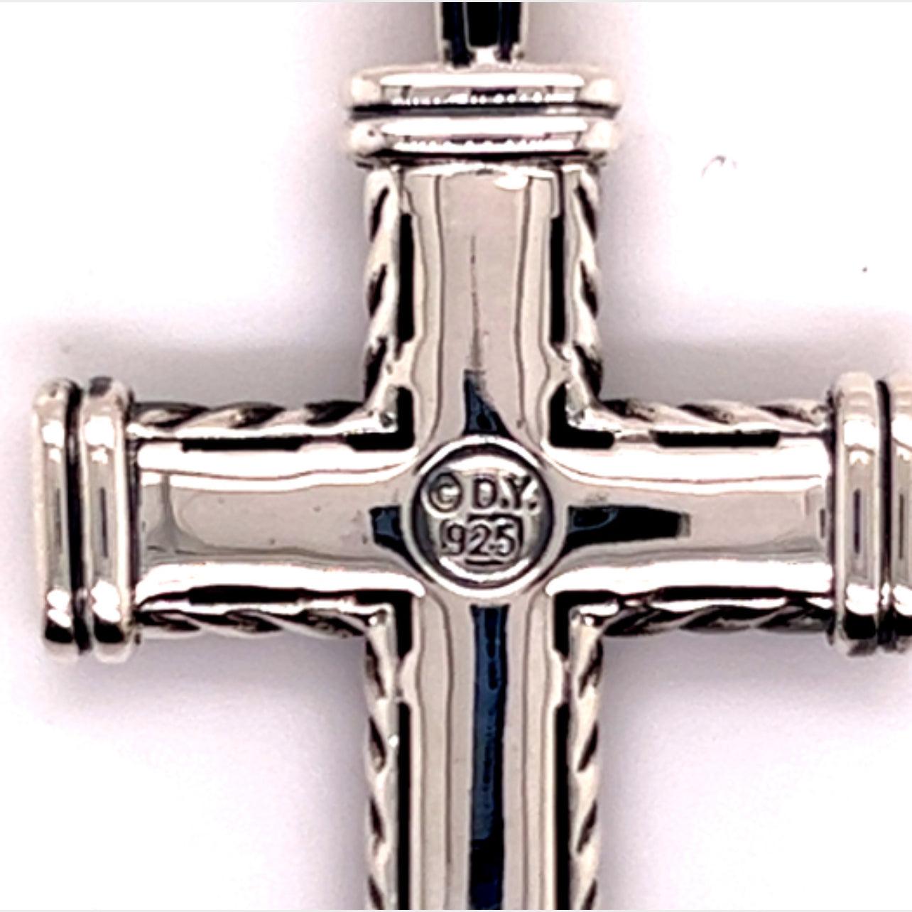 David Yurman Pendentif croix en argent à chevrons et diamants noirs de 16,5 g en vente 3