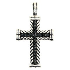 David Yurman Diamante negro Chevron Colgante cruz de plata 16,5 g Estate