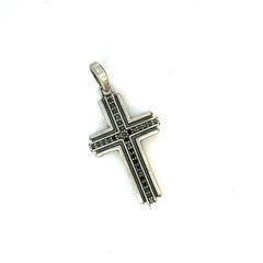David Yurman Black Diamond Cross Pendant Sterling Silver Estate