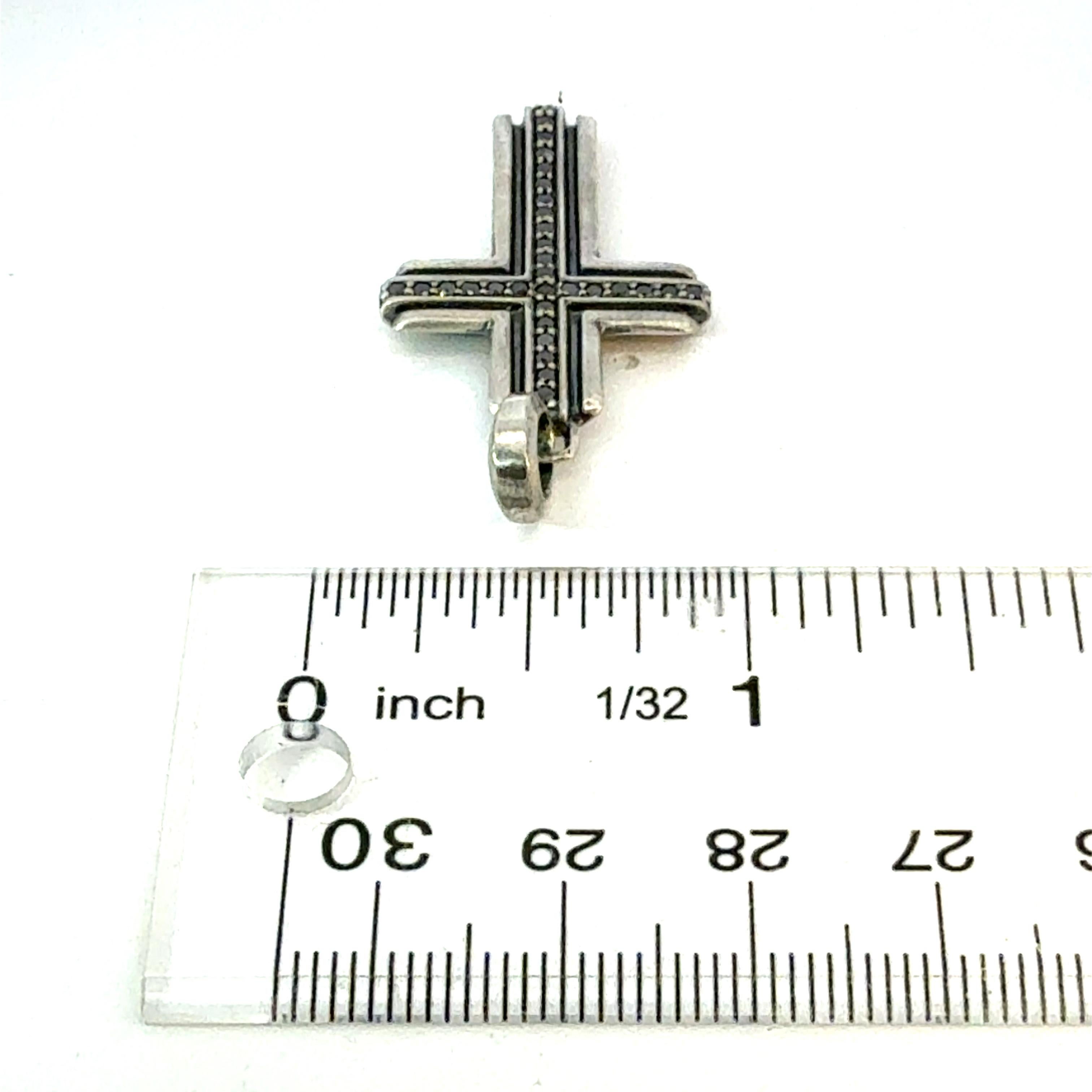 Donna David Yurman Black Diamond Cross Pendant Sterling Silver Estate in vendita
