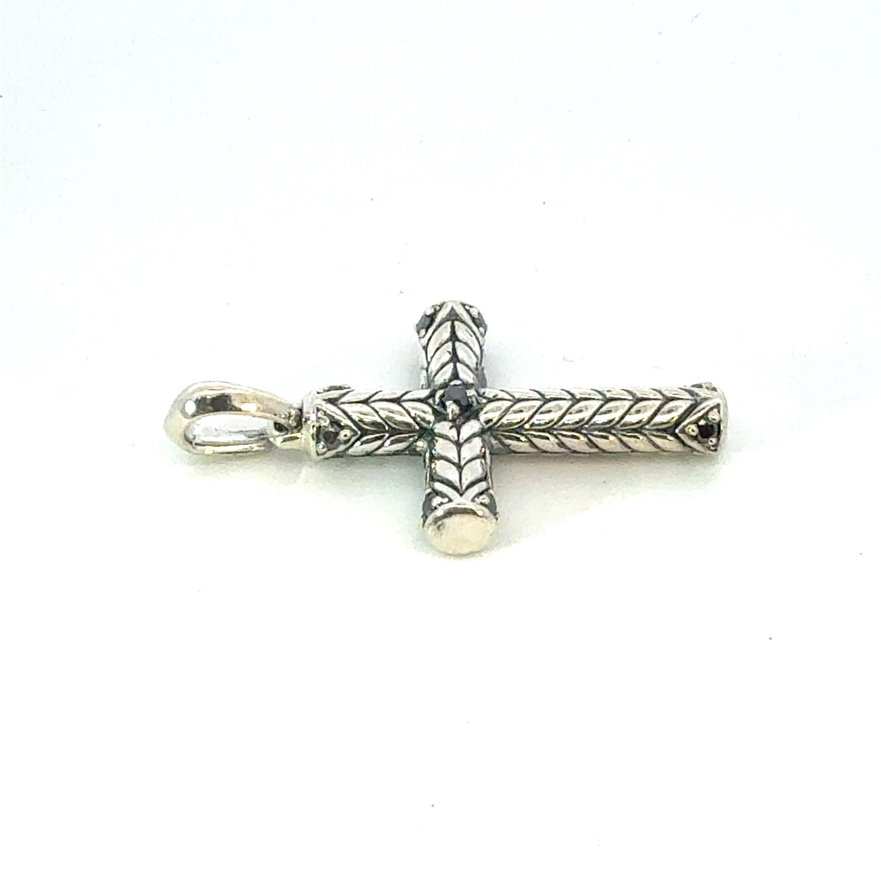 da uomo o donna David Yurman Black Diamond Cross Pendant Sterling Silver Estate in vendita