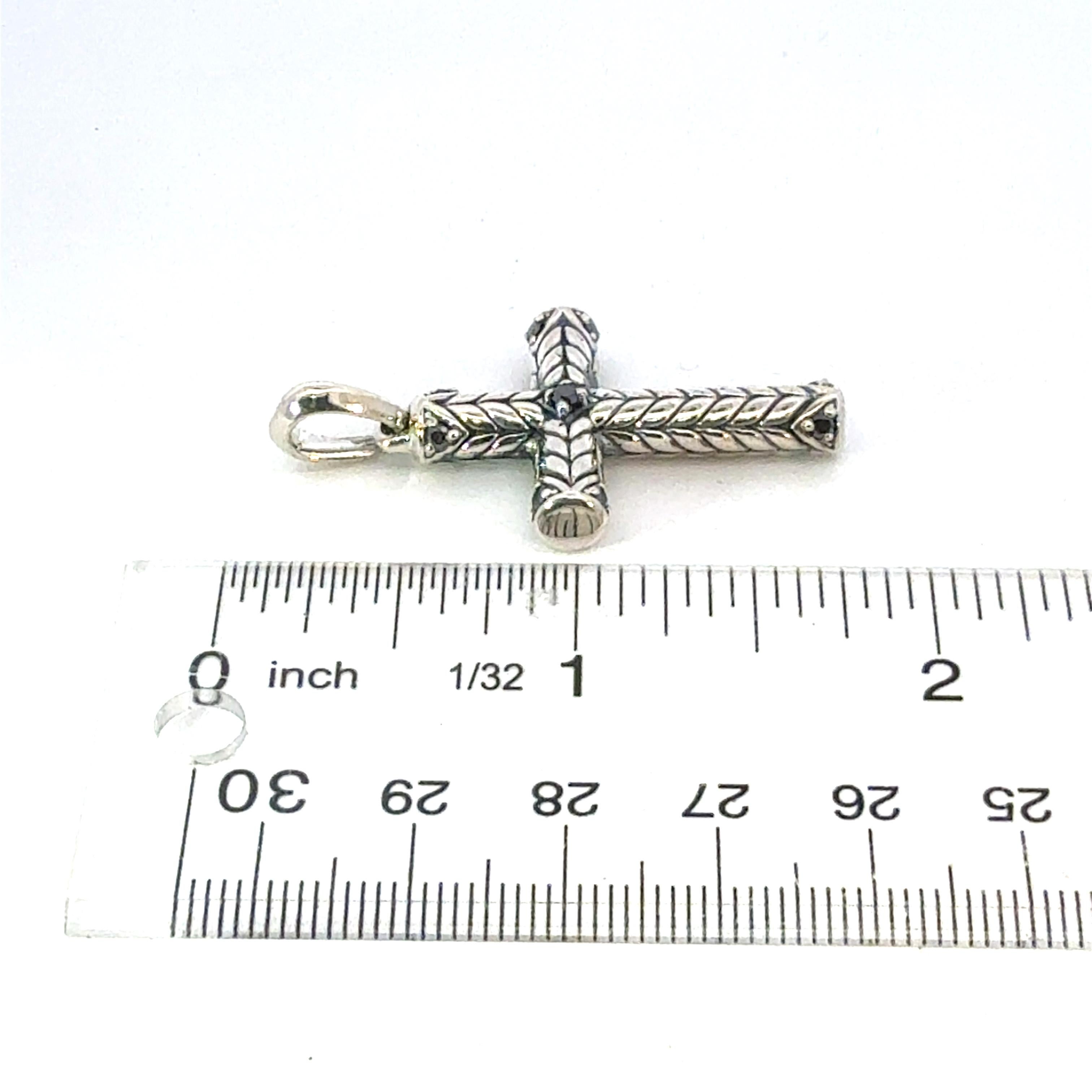 David Yurman Black Diamond Cross Pendant Sterling Silver Estate in vendita 2