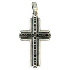 David Yurman Black Diamond Cross Pendant Sterling Silver Estate