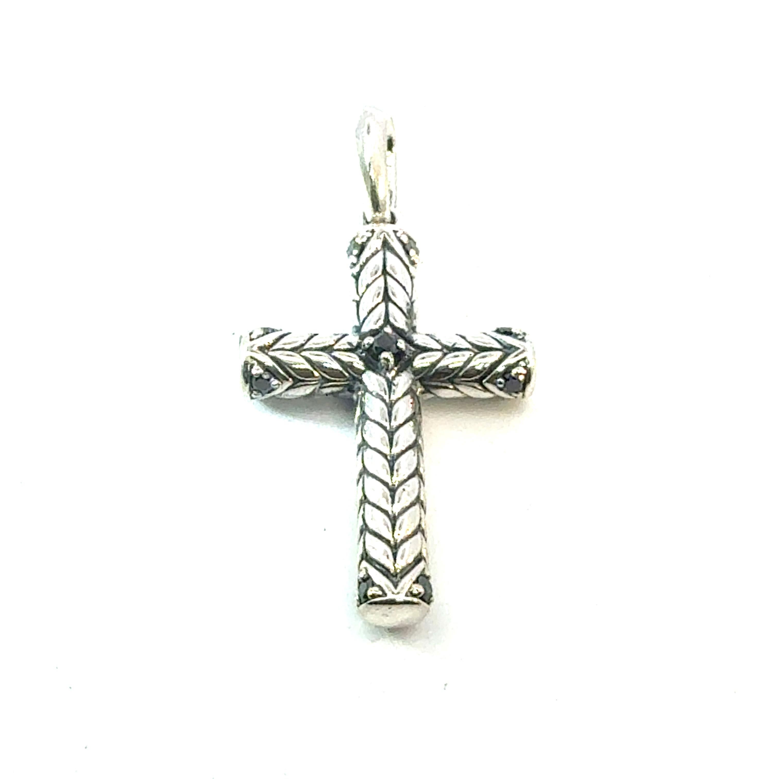 David Yurman Black Diamond Cross Pendant Sterling Silver Estate