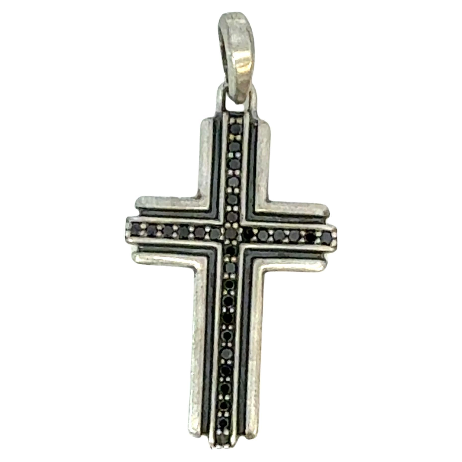 David Yurman Black Diamond Cross Pendant Sterling Silver Estate