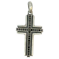 David Yurman Black Diamond Cross Pendant Sterling Silver Estate