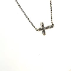 David Yurman Black Diamond Cross Pendant with 16" Chain Sterling Silver Estate