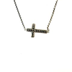 David Yurman Pendentif Croix en diamant noir avec chaîne de 16" en argent Sterling Estate