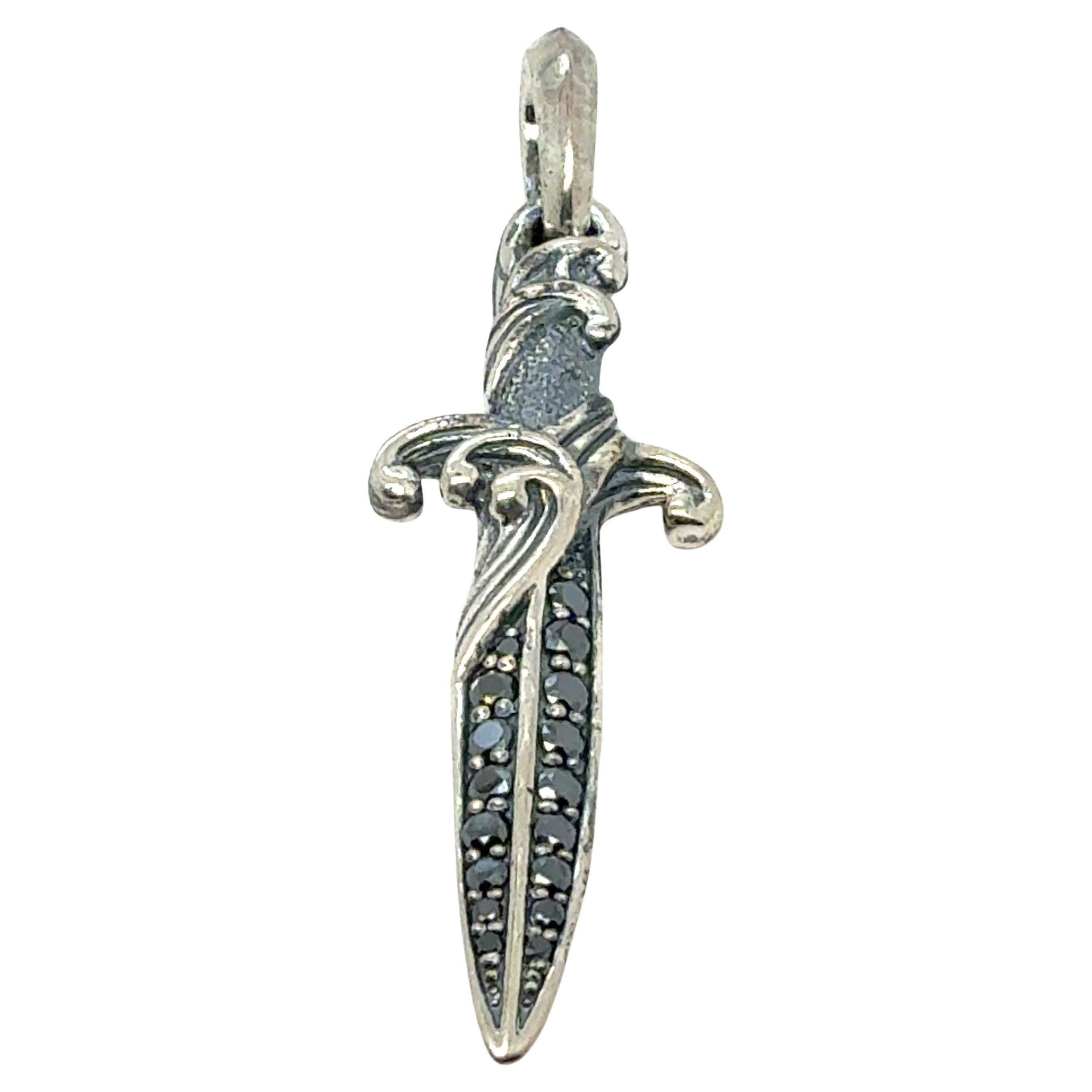 David Yurman Black Diamond Dagger Amulet Sterling Silver Estate