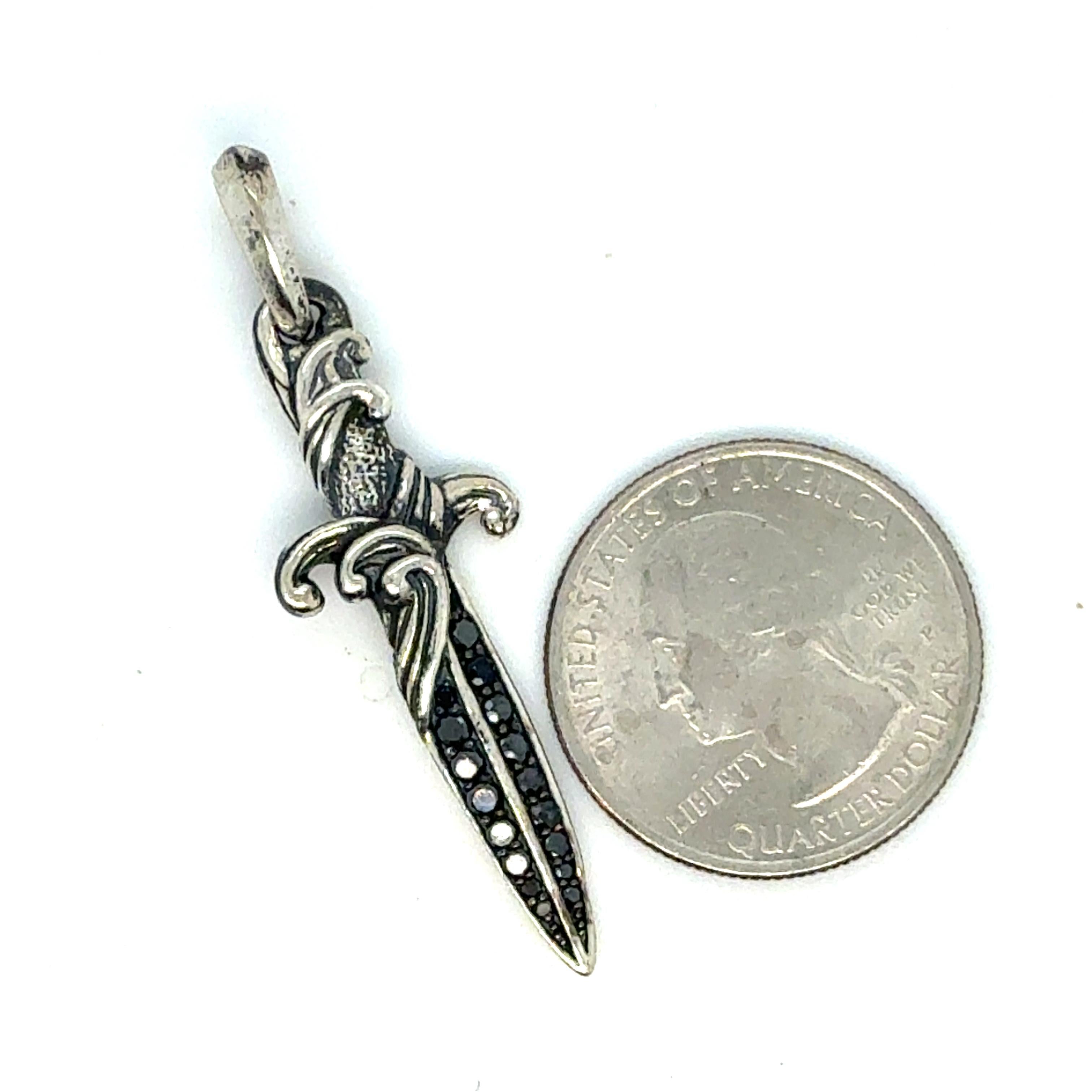David Yurman Puñal Diamante Negro Plata de Ley Estate en venta 1
