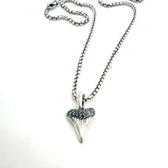 David Yurman Black Diamond Shark tooth Necklace 20" Sterling Silver Estate