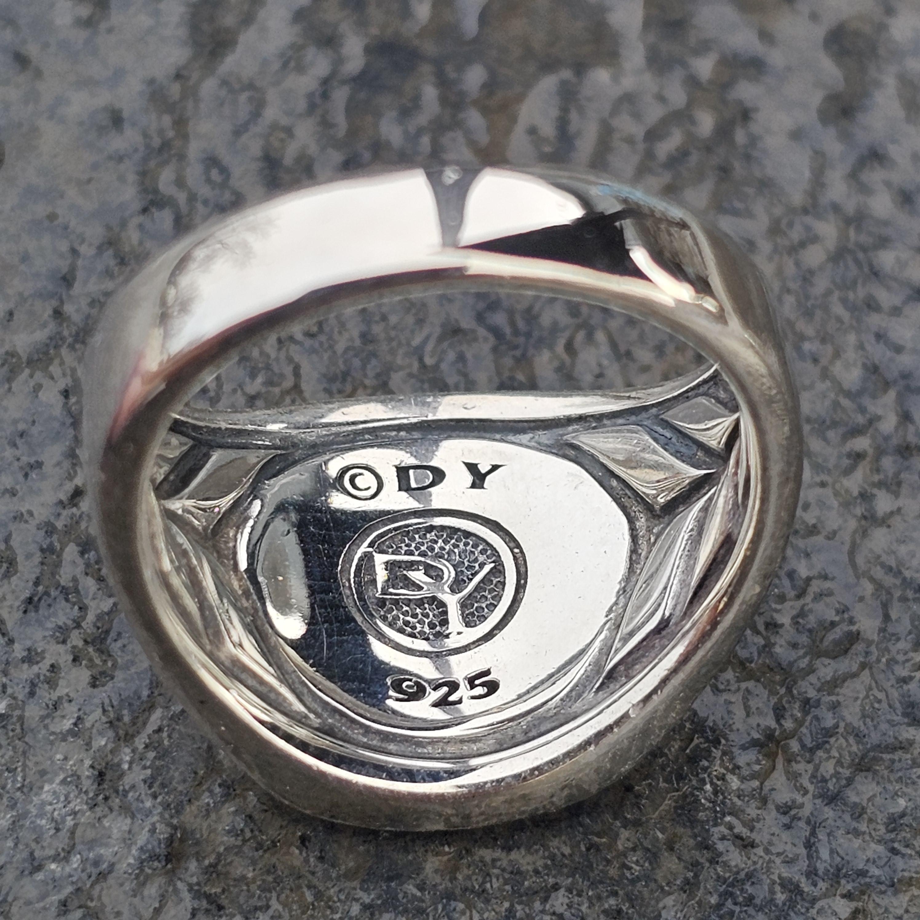 Women's David Yurman Black Diamond Signet Ring Streamline Sterling Silver size 7 For Sale